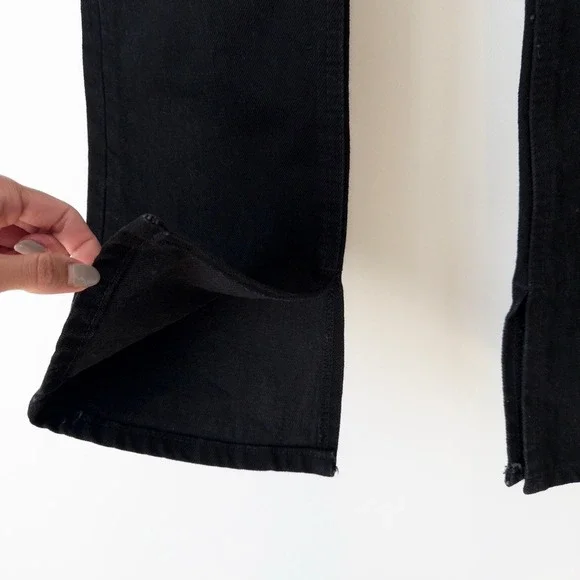 ZARA Black High Waisted Split Hem Straight Leg Denim Jeans, Size 6 US, EUC - Picture 7 of 10